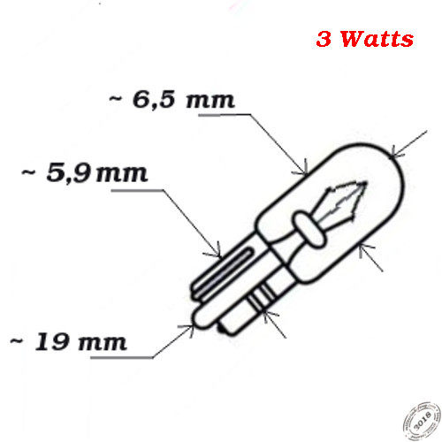 Dimensions des ampoules T6.5 12V 3W blanches